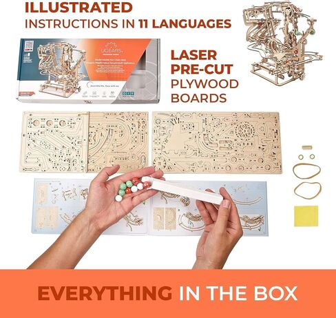 UGEARS 3D Puzzle Marble Run Chain - Creative 3D Wooden Puzzles for Adults with Rubber Band Motor - Marble Run Chain Wood Model Kit - Unique Wooden Puzzle - 3D Puzzles for Adults and Kids Building Kit in Saudi Arabia