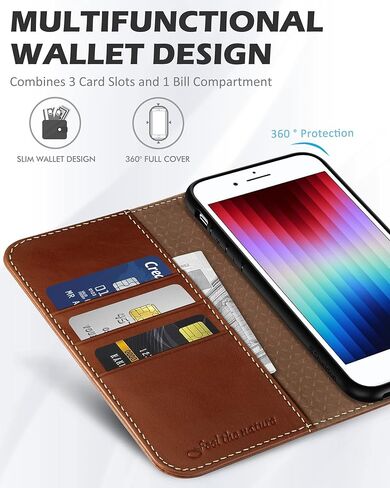 SHIELDON Wallet Case for iPhone SE 2022/2020, Genuine Leather Folio Case Magnetic Shock Absorbing Case Credit Card Holder Kickstand Compatible with iPhone 8/7 4.7" - Retro Brown in Saudi Arabia