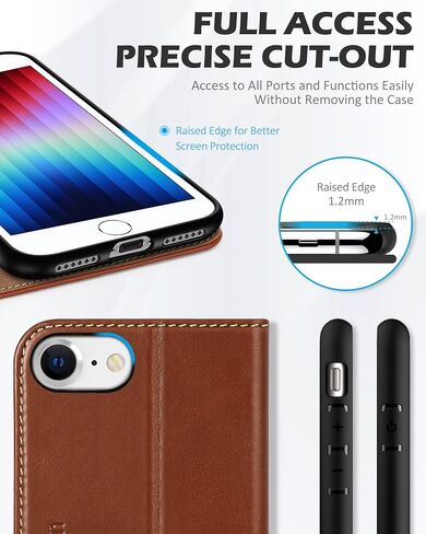SHIELDON Wallet Case for iPhone SE 2022/2020, Genuine Leather Folio Case Magnetic Shock Absorbing Case Credit Card Holder Kickstand Compatible with iPhone 8/7 4.7" - Retro Brown in Saudi Arabia