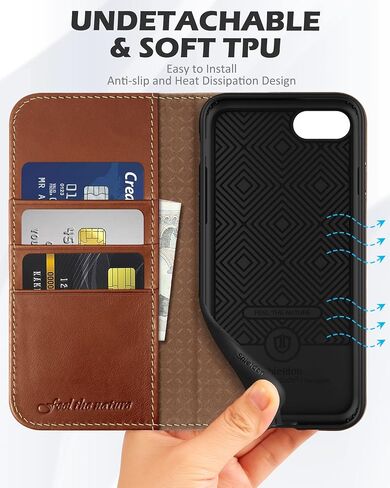 SHIELDON Wallet Case for iPhone SE 2022/2020, Genuine Leather Folio Case Magnetic Shock Absorbing Case Credit Card Holder Kickstand Compatible with iPhone 8/7 4.7" - Retro Brown in Saudi Arabia