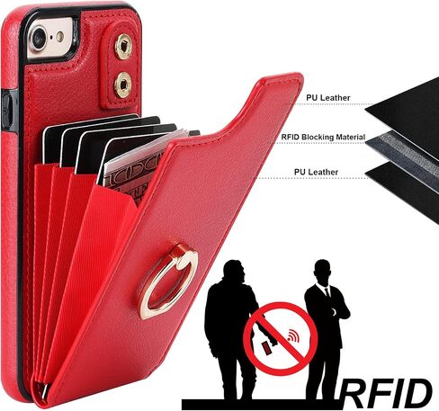 حافظة محفظة Folosu لهاتف iPhone SE(2022) iPhone SE(2020) iPhone 7/8 مع حامل بطاقة، حامل حلقي يدور 360 درجة، مسند واقٍ من RFID يحجب غطاء من جلد البولي يوريثان مقاوم للصدمات 4.7 بوصة أحمر in Kuwait