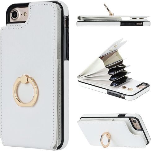حافظة محفظة Folosu لهاتف iPhone SE(2022) iPhone SE(2020) iPhone 7/8 مع حامل بطاقة، حامل حلقي يدور 360 درجة، مسند واقٍ من RFID يحجب غطاء من جلد البولي يوريثان مقاوم للصدمات 4.7 بوصة أحمر in Kuwait