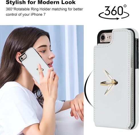 حافظة محفظة Folosu لهاتف iPhone SE(2022) iPhone SE(2020) iPhone 7/8 مع حامل بطاقة، حامل حلقي يدور 360 درجة، مسند واقٍ من RFID يحجب غطاء من جلد البولي يوريثان مقاوم للصدمات 4.7 بوصة أحمر in Kuwait