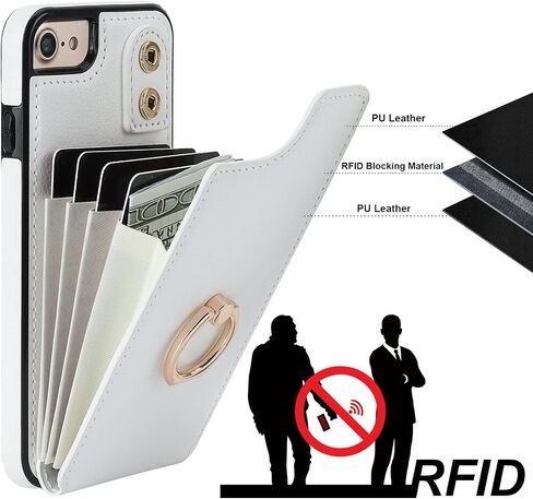 حافظة محفظة Folosu لهاتف iPhone SE(2022) iPhone SE(2020) iPhone 7/8 مع حامل بطاقة، حامل حلقي يدور 360 درجة، مسند واقٍ من RFID يحجب غطاء من جلد البولي يوريثان مقاوم للصدمات 4.7 بوصة أحمر in Kuwait