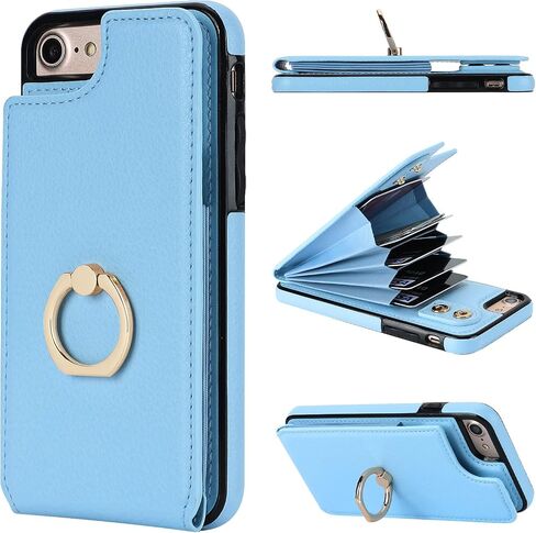 حافظة محفظة Folosu لهاتف iPhone SE(2022) iPhone SE(2020) iPhone 7/8 مع حامل بطاقة، حامل حلقي يدور 360 درجة، مسند واقٍ من RFID يحجب غطاء من جلد البولي يوريثان مقاوم للصدمات 4.7 بوصة أحمر in Kuwait