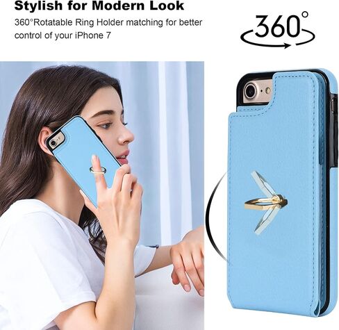 حافظة محفظة Folosu لهاتف iPhone SE(2022) iPhone SE(2020) iPhone 7/8 مع حامل بطاقة، حامل حلقي يدور 360 درجة، مسند واقٍ من RFID يحجب غطاء من جلد البولي يوريثان مقاوم للصدمات 4.7 بوصة أحمر in Kuwait