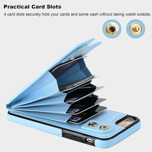 حافظة محفظة Folosu لهاتف iPhone SE(2022) iPhone SE(2020) iPhone 7/8 مع حامل بطاقة، حامل حلقي يدور 360 درجة، مسند واقٍ من RFID يحجب غطاء من جلد البولي يوريثان مقاوم للصدمات 4.7 بوصة أحمر in Kuwait