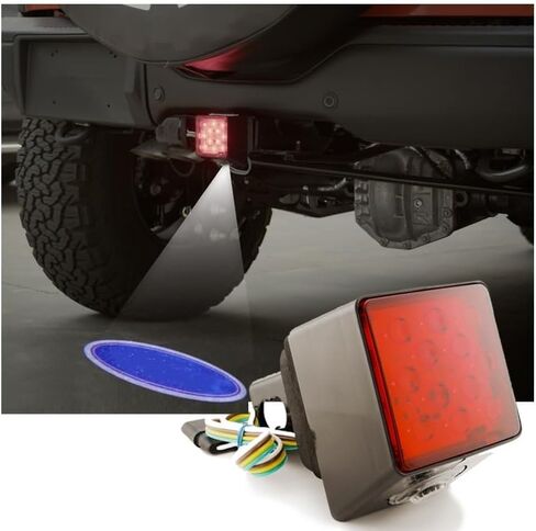 غطاء وصلة وصلة مقطورة بعلم الولايات المتحدة الأمريكية مقاس 5 سم من Hitch Buddies مع ضوء بروجيكتور LED / ضوء تشغيل - غطاء وصلة سحب فريد للشاحنات، (أبيض أمريكي) in Kuwait