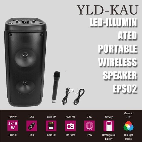 LED-Illuminated Portable Wireless Speaker, Large Size Floor Mounted Wireless Speaker, Loud Volume, Rich Bass, Multi-Color Lights, Built-in Mic, Remote Control, USB Charging Port，Outdoor Speaker in Saudi Arabia
