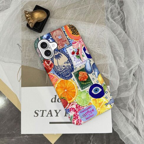 Compatible with for iPhone 16,Fruit Lemon European Summer Collage Phone Case for Girl Women Boy Men,Scratch Resistant Shockproof Cover Phone Case for iPhone 16 in Saudi Arabia