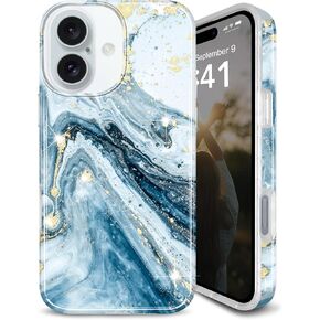 JIAXIUFEN Case for iPhone 16 6.1" Sparkle Glitter Gold Marble Design Slim Shockproof Protective TPU Cover Phone Case 2024 Light Purple Blue