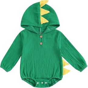 Thorn Tree Infant Newborn Baby Boy Clothes Dinosaur Cotton Linen Bodysuit Halloween Hooded Romper