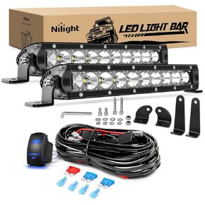 Nilight Led Light Bar Super Slim 2Pcs 11Inch 50W Flood 5000LM 3D Driving Fog Off Road Lights Work Light Pods for Trucks Pickup SUV ATV UTV Boat 4x4 Van Camper- 2 Style Mounting, 2 Years Warranty