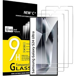 NEW'C 3 Pack Designed for Samsung Galaxy S24 Ultra【No for S24/S24 Plus】 Screen Protector Tempered Glass,Case Friendly Scratch-proof, Bubble Free, Ultra Resistant