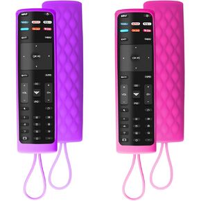 2 Pack Cover for Vizio Remote, Compatible with Vizio Remote Case XRT136 / XRT140 Series Universal Smart TV Control Replacement Silicone Skin Sleeve（Purple +Rose Not Glow）