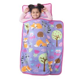 Funhouse Construction Area Trucks Kids Nap Mat Set – Includes Removable Pillow and Fleece Blanket – Great for Boys Napping During Daycare or Preschool - Fits Toddlers, Blue