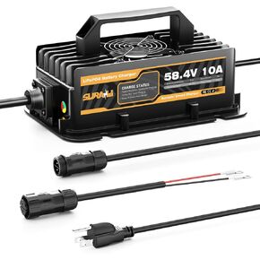 Suraziki 58.4V 10A LiFePO4 Onboard Battery Charger for 48V (51.2V) Golf Cart, RVs, Boat and Home, Waterproof Smart Charger with Automatic Cut Off Function