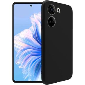 Case for Tecno Camon 20 Pro 4G + Glass Screen Protector Tempered Film - Transparent Silicone Soft Flexible Bumper Shockproof TPU Protective Cover Shell (Black)
