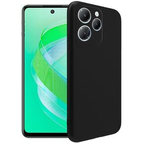 Case for Infinix Smart 8 + Glass Screen Protector Tempered Film - Transparent Silicone Soft Flexible Bumper Shockproof TPU Protective Cover Shell for Infinix Smart 8 (Black)