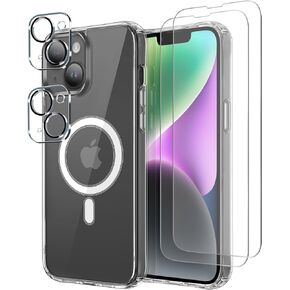 Phone Case Compatible with iPhone 15 – 5-in-1 Bundle Clear Phone Case with 2 Camera and 2 Tempered Glass Screen Protectors – Military-Grade Shockproof Case – Ultra-Thin, Yellow-Resistant
