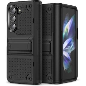 for Samsung Galaxy Z Fold 5 Case, Shockproof 2 in 1 Silicone Rubber with Hard PC Rugged Full Body Protection Phone Cover for Samsung Galaxy Z Fold 5, Black/Navy Blue(YZ-77)
