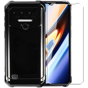 Case for Oukitel WP38 + Glass Screen Protector Tempered Film - Transparent Silicone Soft Flexible Bumper Shockproof TPU Protective Cover Shell for Oukitel WP38 (Black)