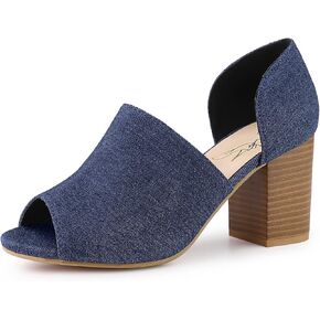 Perphy Denim Peep Toe Chunky Heels Wide Heel Slide Mules