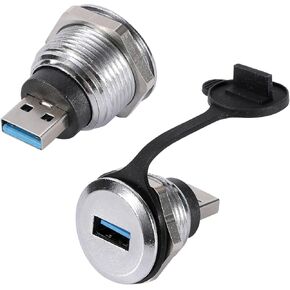 2PCS USB3.0 Panel Mount Male to Female Connector,USB Pass Through Cable Coupler Female to Female Extension Adapter with Waterproof/Dust Cap for Data Transfer/Charging