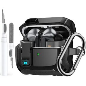 Compatible with Samsung Galaxy Buds 3 Case & Galaxy Buds 3 Pro Case,Full-Body Shockproof Secure Lock Clip Hard Case with Carabiner,Cleaning Pen - Black