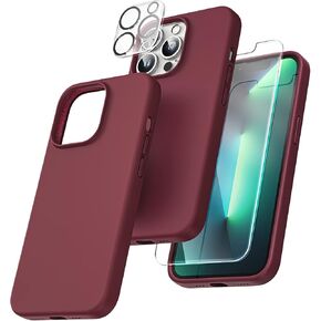TOCOL [5 in 1 for iPhone 13 Pro Case, with 2 Pack Screen Protector + 2 Pack Camera Lens Protector, Slim Silicone Phone Case iPhone 13 Pro 6.1 Inch, [Anti-Scratch] [Drop Protection], Plum