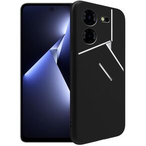 Case for Tecno Pova 5 Pro + Glass Screen Protector Tempered Film - Transparent Silicone Soft Flexible Bumper Shockproof TPU Protective Cover Shell for Tecno Pova 5 Pro (Black)