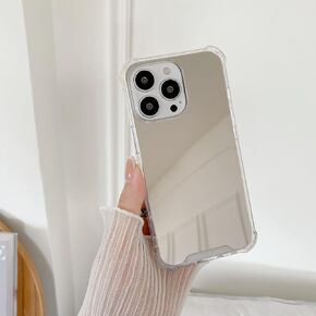 for iPhone 15 Pro Max Case Mirror Case with [Reinforced Corner] Hard Back+Soft Bumper [Shockproof] Reflective Protective for Girls Woman Touch up Makeup and Back Camera Selfies(Mirror-15PM)