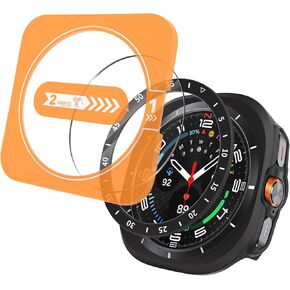 Seltureone Samsung Galaxy Watch Ultra 47mm 2024 3 in 1 Accessory, HD Tempered Glass Screen Protector, Hard PC Case and Bezel Protector Ring for Galaxy Watch 7 Ultra Black with Scales-Black