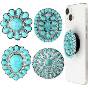 Zonon 4 Pieces Turquoise Western Phone Grip Charm Teardrop Flower for Phone Holder Ring Expandable Collapsible Phone Stand for Smartphones and Tablets