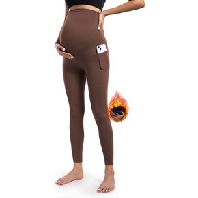 POSHDIVAH Women's Maternity Fleece Lined Leggings with Pockets Over The Belly Pregnancy Thermal Warm Winter Workout Pants