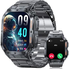 Smart Watch(Answer/Make Calls),1.96" AMOLED Display with 110+ Outdoor Sport Modes Fitness Tracker for Men,IP68 Waterproof Military Bluetooth Digital Watches for Android iOS