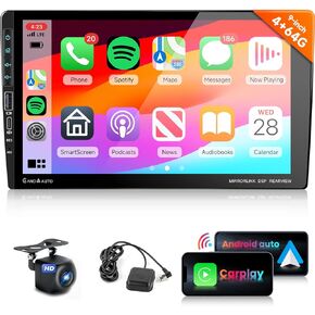8 Core 4G 64G Double Din Car Stereo Radio with 9 inch 1280P IPS Touch Screen, Wireless Carplay, Android Auto, DSP /36 EQ, Bluetooth 5.0, WiFi, GPS Navigation, 59UIs, FM/RDS, AHD Backup Camera