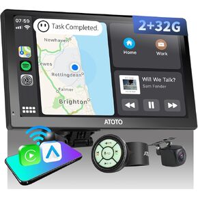 ATOTOAONE Apple Carplay Screen for Car, Wireless Carplay & Android Auto Car Stereo, GPS Navigation Device with 9inch QLED, FM, MirrorLink, Front Cam and HD, P909PR-S1