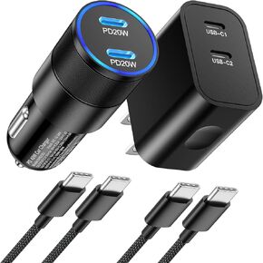 Car Charger for iPhone 15, 40W Dual USB C Fast Car Charger Cigarette Lighter +2 Pack 6FT USB C to USB C Cable+ Dual USB C Wall Charger for iPhone 15/15 Plus/15 Pro/15 Pro Max/iPad Pro/AirPods,Samsung
