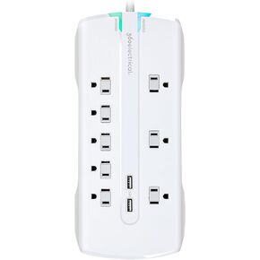 360 Electrical 360550 Visionary3.4 Surge Protector with 8 Outlets, Combo Data, Dual 3.4 Amp/17 Watt USB Charging, White