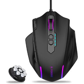 E-YOOSO Large Gaming Mouse, 12400 DPI, 11 Programmable Buttons, Rapid Fire Button, 5 Side Buttons, RGB Backlit, Adjustable Weights, Software Supports, Wired for PC/Mac and Laptop - Black