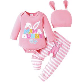Newborn Infant My 1st Easter Day Bunny Outfits Unisex Baby Girl Boy Romper Stripe Pant Set