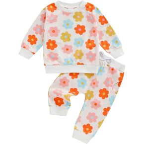 Toddler Baby Girl Clothes Floral Long Sleeve Pullover Sweatshirt Tops Pants Set Flower Infant Fall Winter Outfits