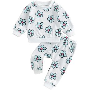 ملابس طفل رضيع فتاة الأزهار طويلة الأكمام البلوز البلوز قمم السراويل مجموعة زهرة الرضع الخريف الشتاء وتتسابق in Kuwait