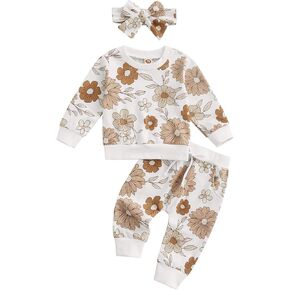 Ynibbim Toddler Girl Halloween Outfit Baby Pumpkin Clothes Sweatshirt + Pant + Headband 3-Piece Warm Fall Sweatsuit Set