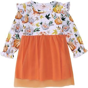BOUTIKOME Toddler Baby Girls Halloween Dress Pumpkin Tutu Dresses Ruffle Long Sleeve Thanksgiving Party Outfit Tulle Clothes