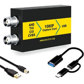 AHD Capture Card with Loopout, 4-in-1 AHD/TVI/CVI/CVBS/AV/RCA to USB 3.0 Video Capture Card, 1080P CVBS Capture Card for Streaming Game Streaming Video Recording for Windows, Linux, OS