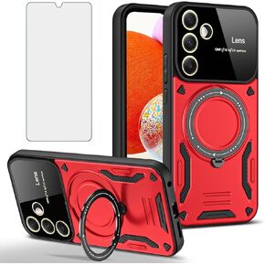 Phone Case for Samsung Galaxy A15 5G with Tempered Glass Screen Wrist Strap Lanyard Heavy Duty Protector Cover 360°Rotatable Invisible Ring Slim Stand Protective A 15 4G 15A Women Men Pink