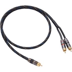 Audiophile RCA to 2RCA Subwoofer Cable,1 RCA Male to 2 RCA Male Audio Cable RCA Y-Adapter,Oxygen-Free Copper,Nylon Braided Jacket (2M(6.6FT))