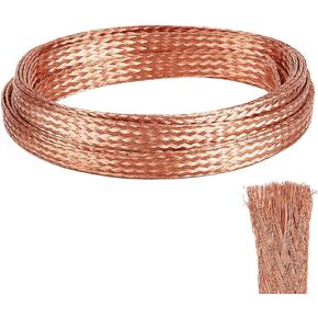 BENECREAT 13 Feet Braided Ground Strap, 10mm/0.39 inch Wide Flexible Flat Copper Flat Sleeving for Radio Antennas and House Grounding